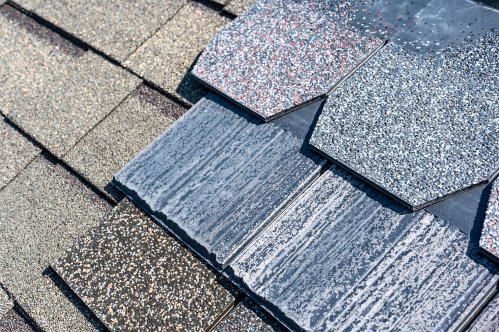 Assorted selection of synthetic roof shingles